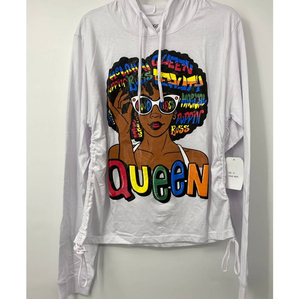 On Fire QUEEN Hooded Shirt Top Hoodie NEW 1X Womens Boss Beauty Good Vibes
